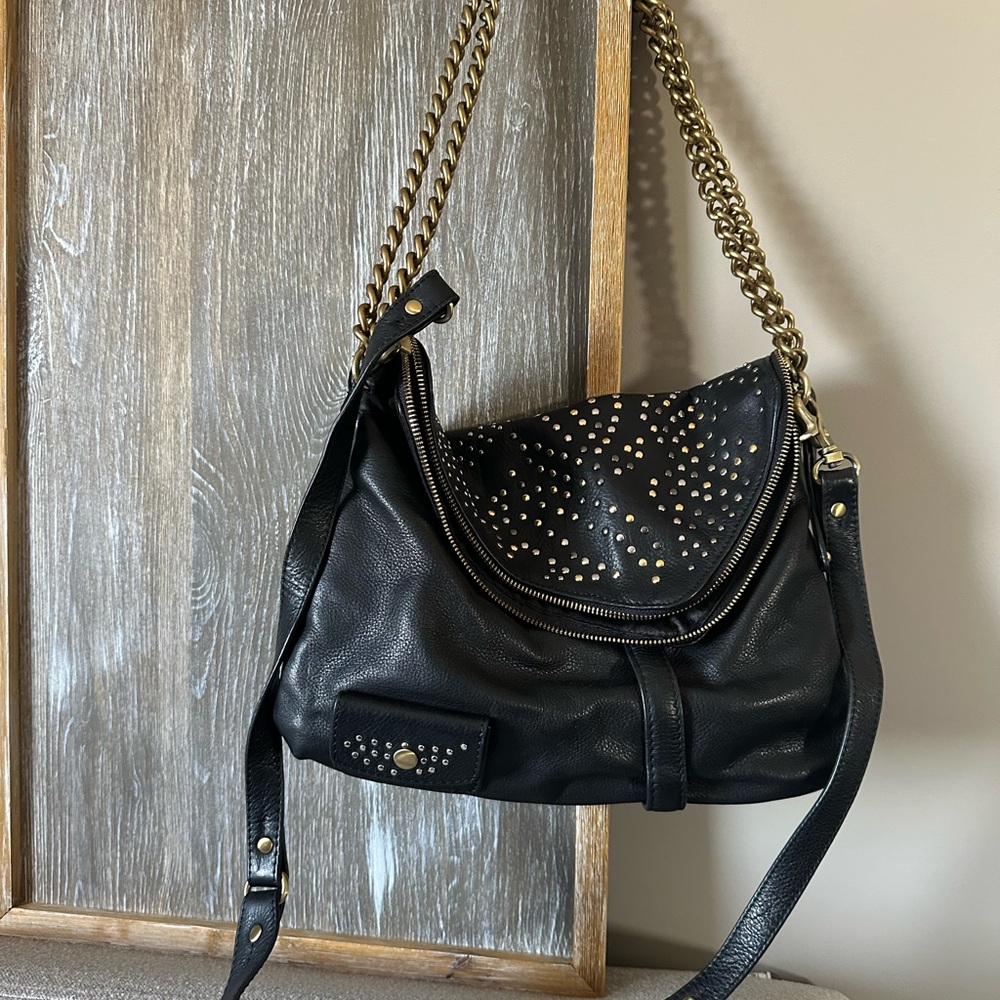 Black Leather Studded Shoulder Bag